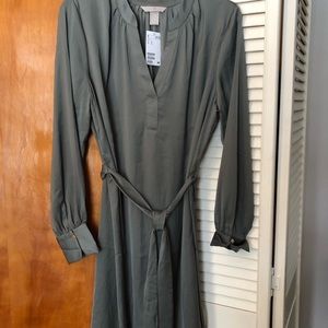 Dress, long sleeve, sage green, silver buttons